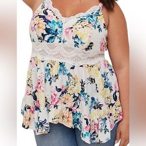Torrid Women’s Floral Baby Doll Eyelet with Lace Detail Top Size 1, 14/16